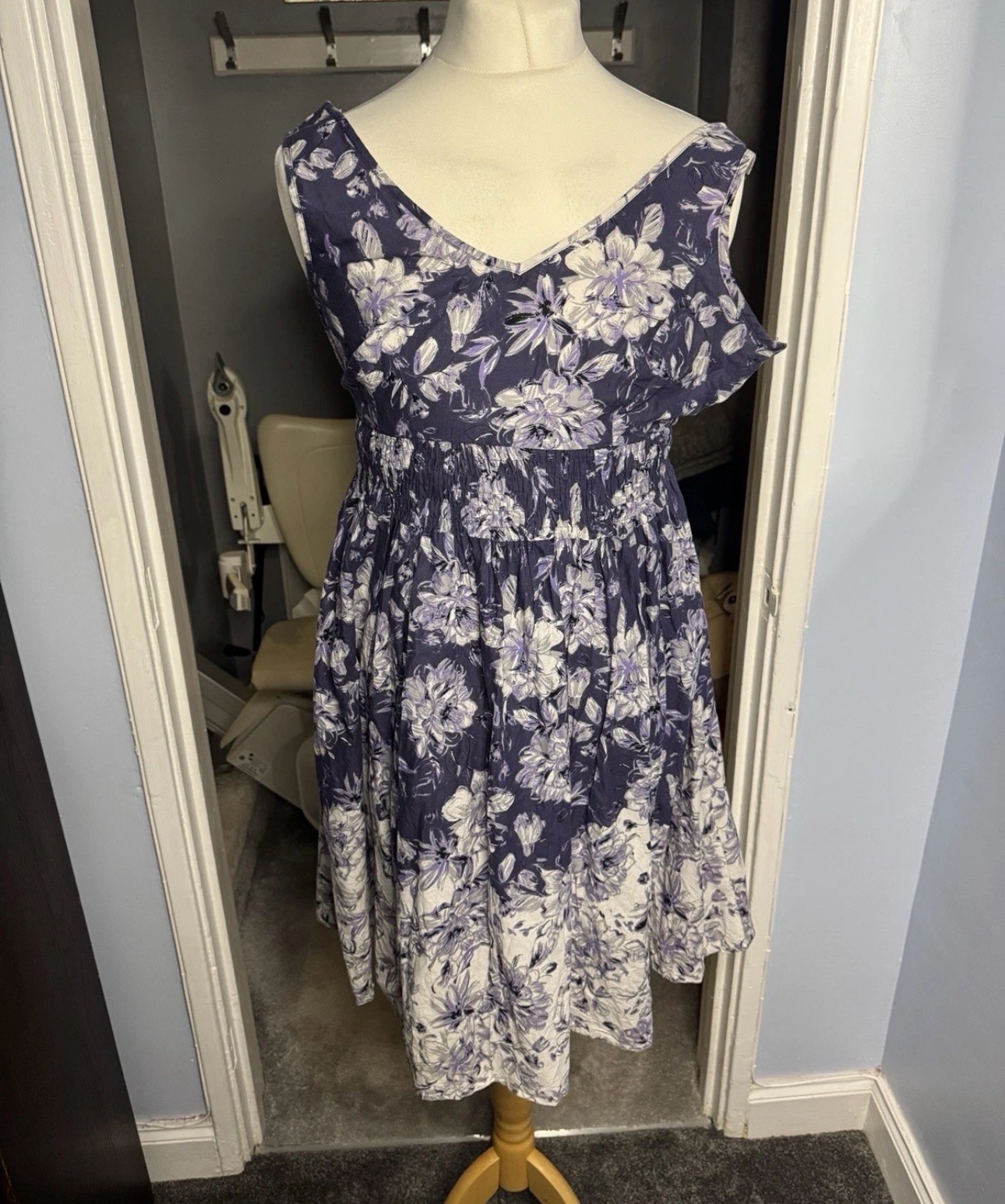 Monsoon Floral Midi Dress Purple Cream UK 14 Cotton Summer Boho