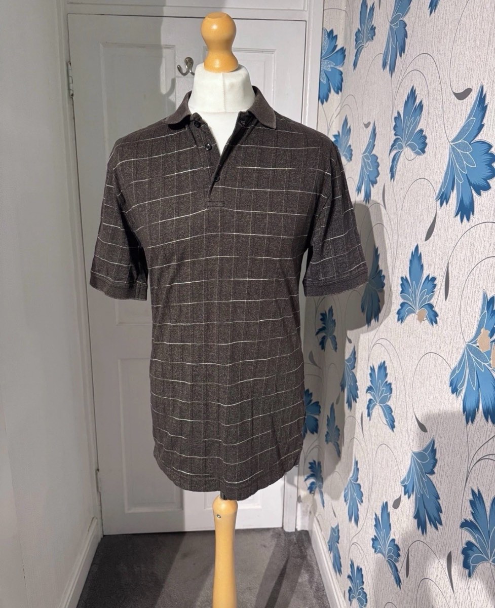 Puritan Golf Polo Shirt Brown Windowpane Check Medium (38–40) Smart Casual Summer