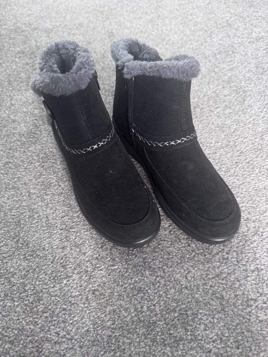 Cotton Traders Ankle Boots Black UK 3 Faux Suede Faux Fur Lined Zip Winter Comfort