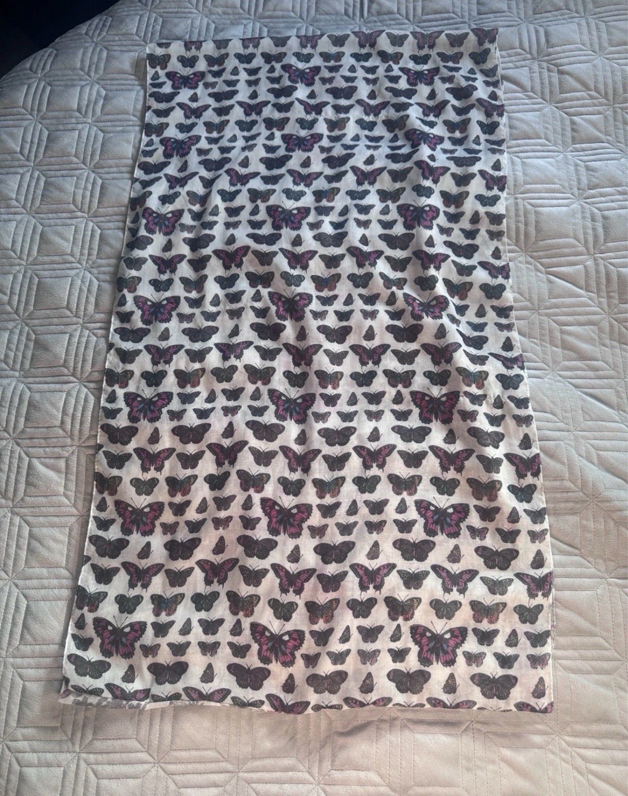 Reversible Floral Butterfly Snood Scarf Cream Pink Lightweight One Size