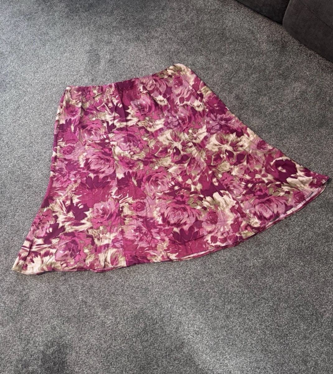 Marks & Spencer Floral Midi Skirt Pink Purple UK 18 100% Viscose Summer