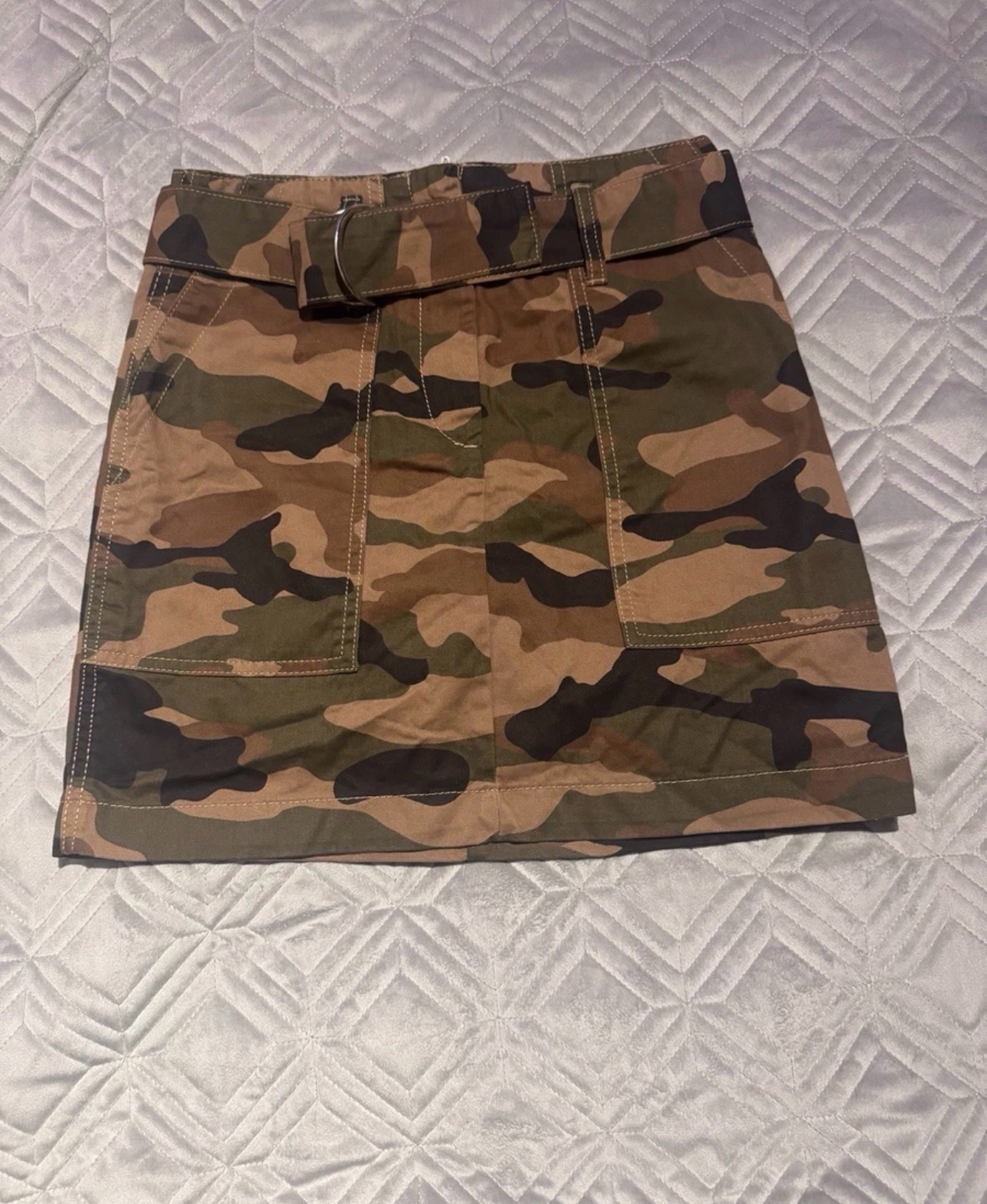 H&M Divided Camo Cargo Mini Skirt Khaki Green UK 8 Belted Y2K Utility