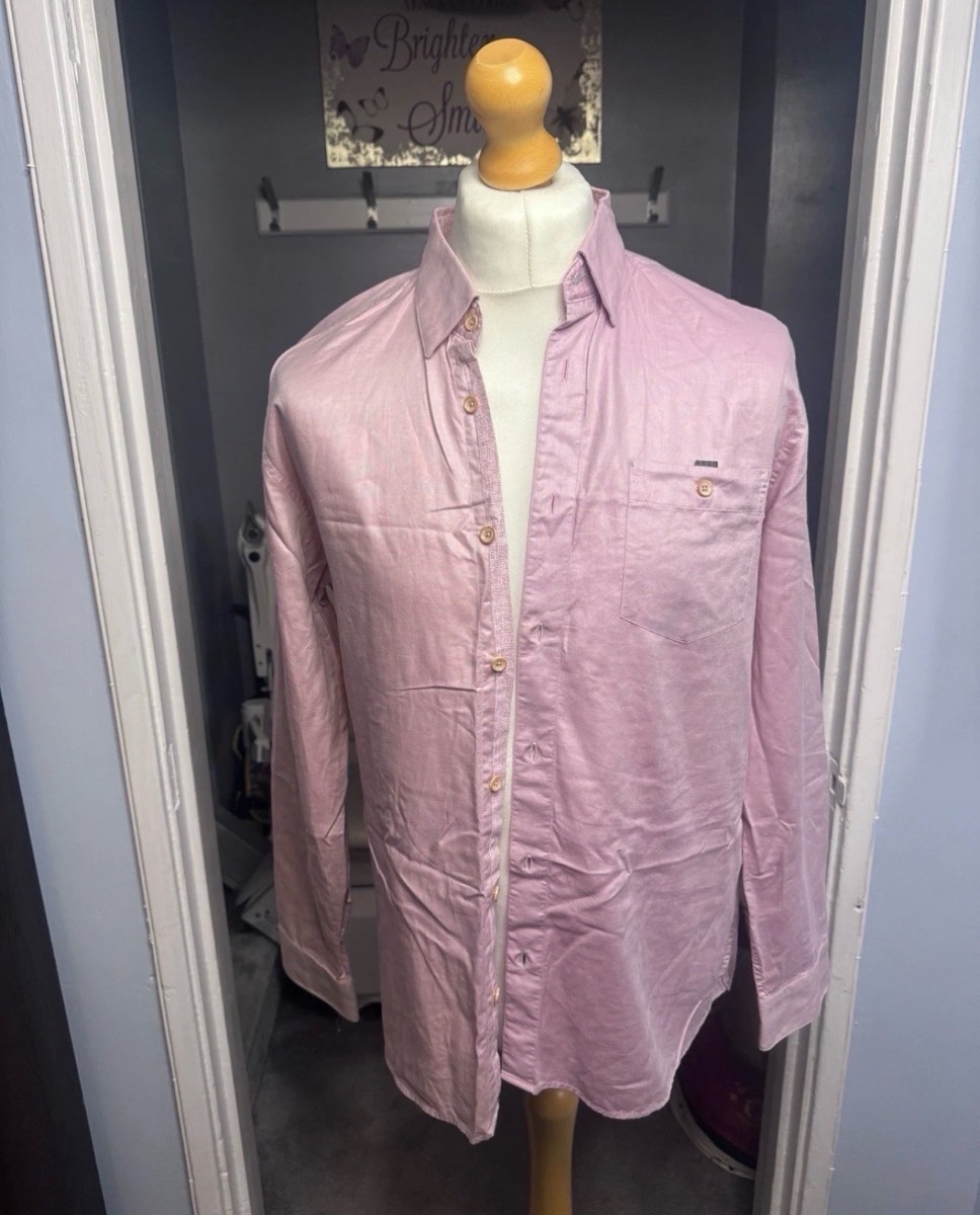 Ted Baker Long Sleeve Oxford Shirt Pink Large (Size 4) 100% Cotton Summer