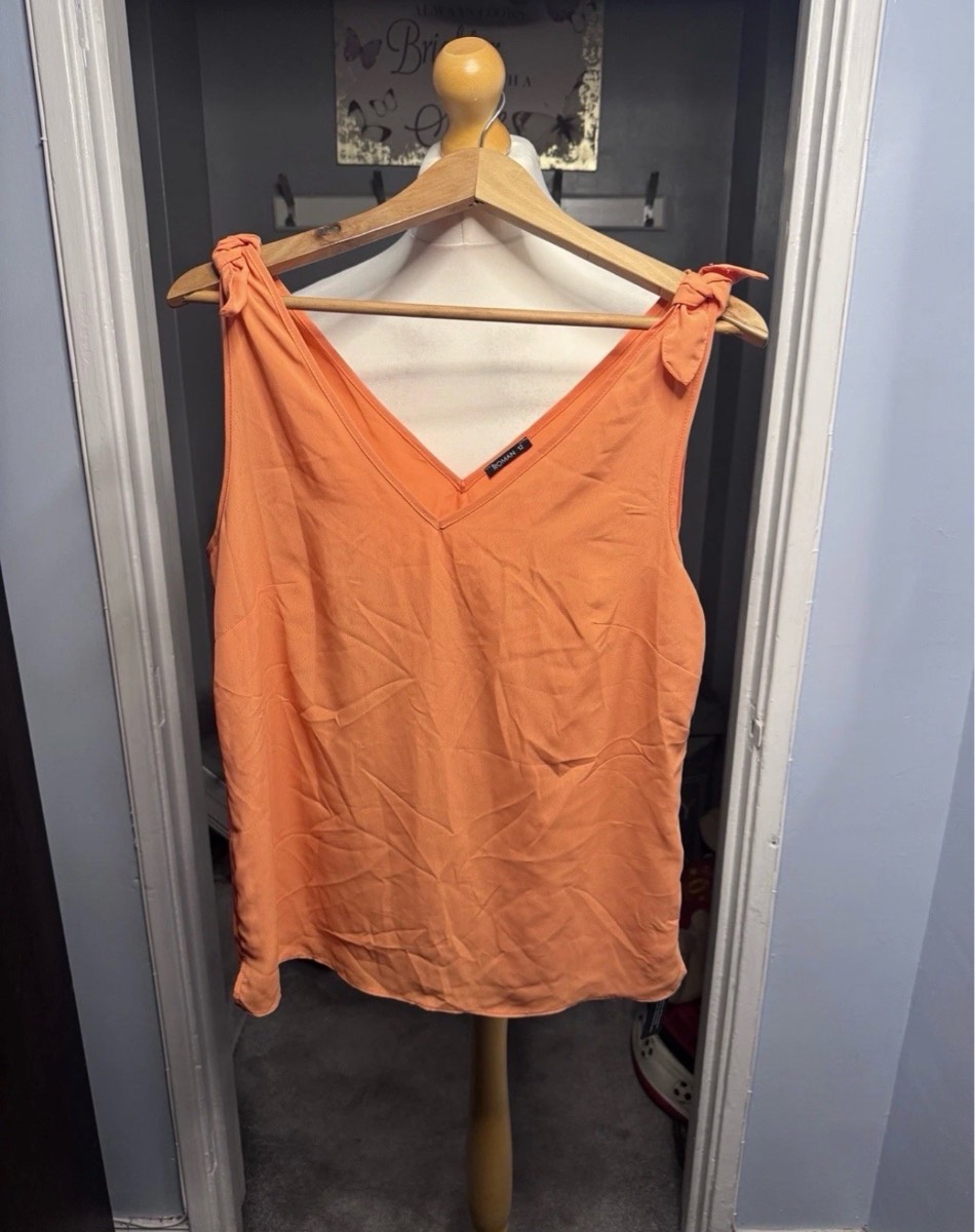 Roman V Neck Tie Shoulder Cami Top Orange UK 12 Sleeveless Summer BNWT