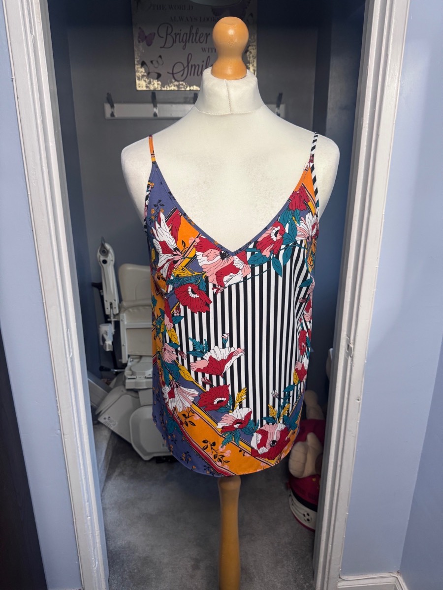 Papaya Woman Cami Top Multicolour Floral Stripe UK 16 Summer Strappy Vest