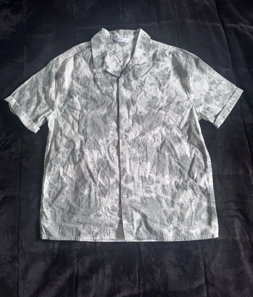 M&S Short Sleeve Shirt Grey Tie Dye Print Age 11-12 Years Summer