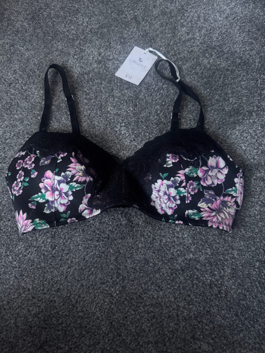 TU Lingerie Floral Lace Padded Underwired Bra Black 32B BNWT