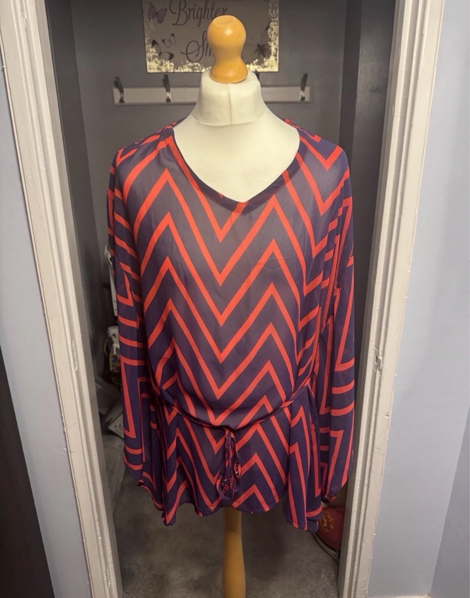 Ladieswear by Tom Franks Kaftan Top Purple & Coral UK 12–14 (M) Batwing Belted