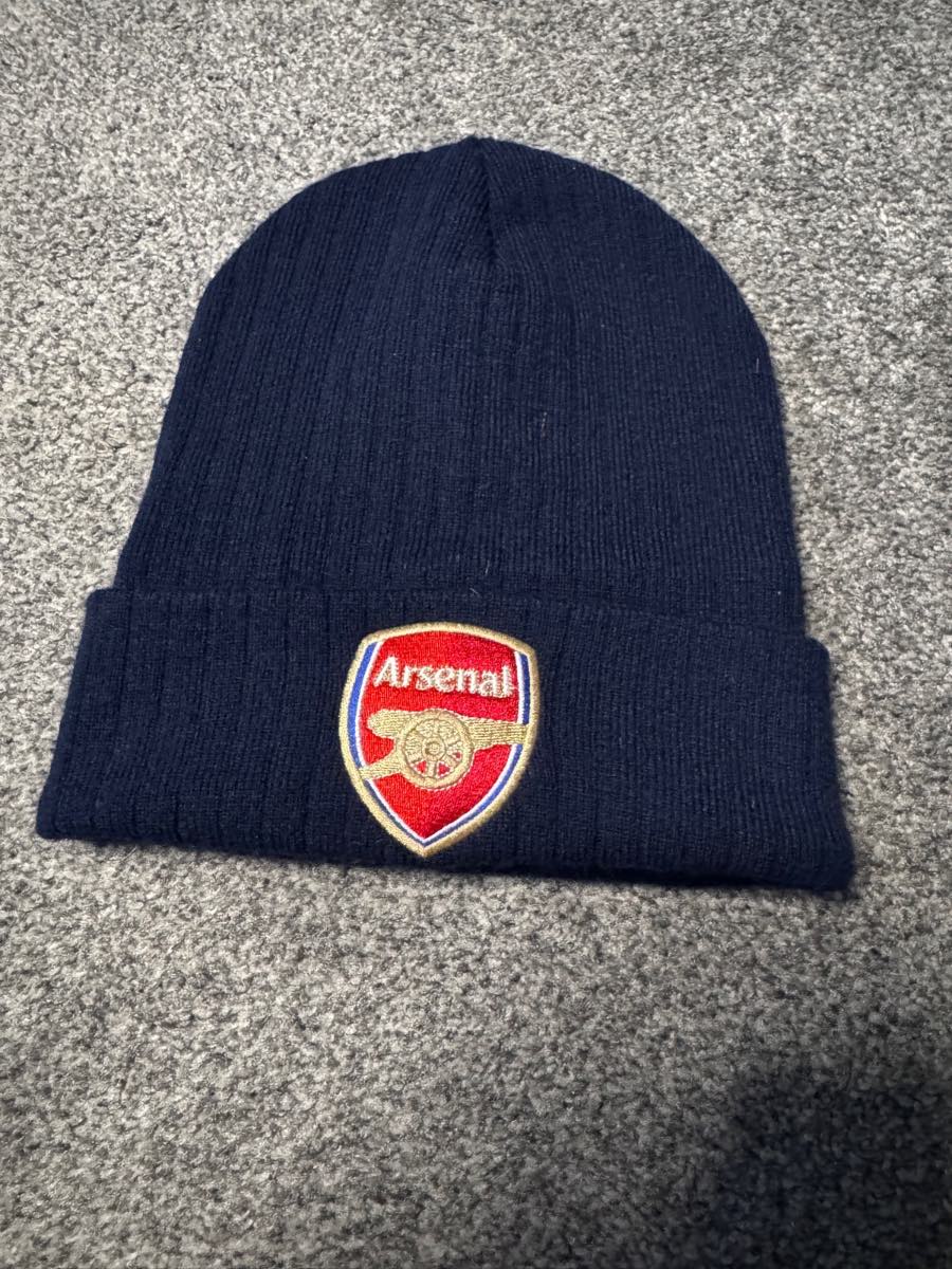 Arsenal Beanie Hat, Navy, One Size, Embroidered Crest Knit Winter Beanie