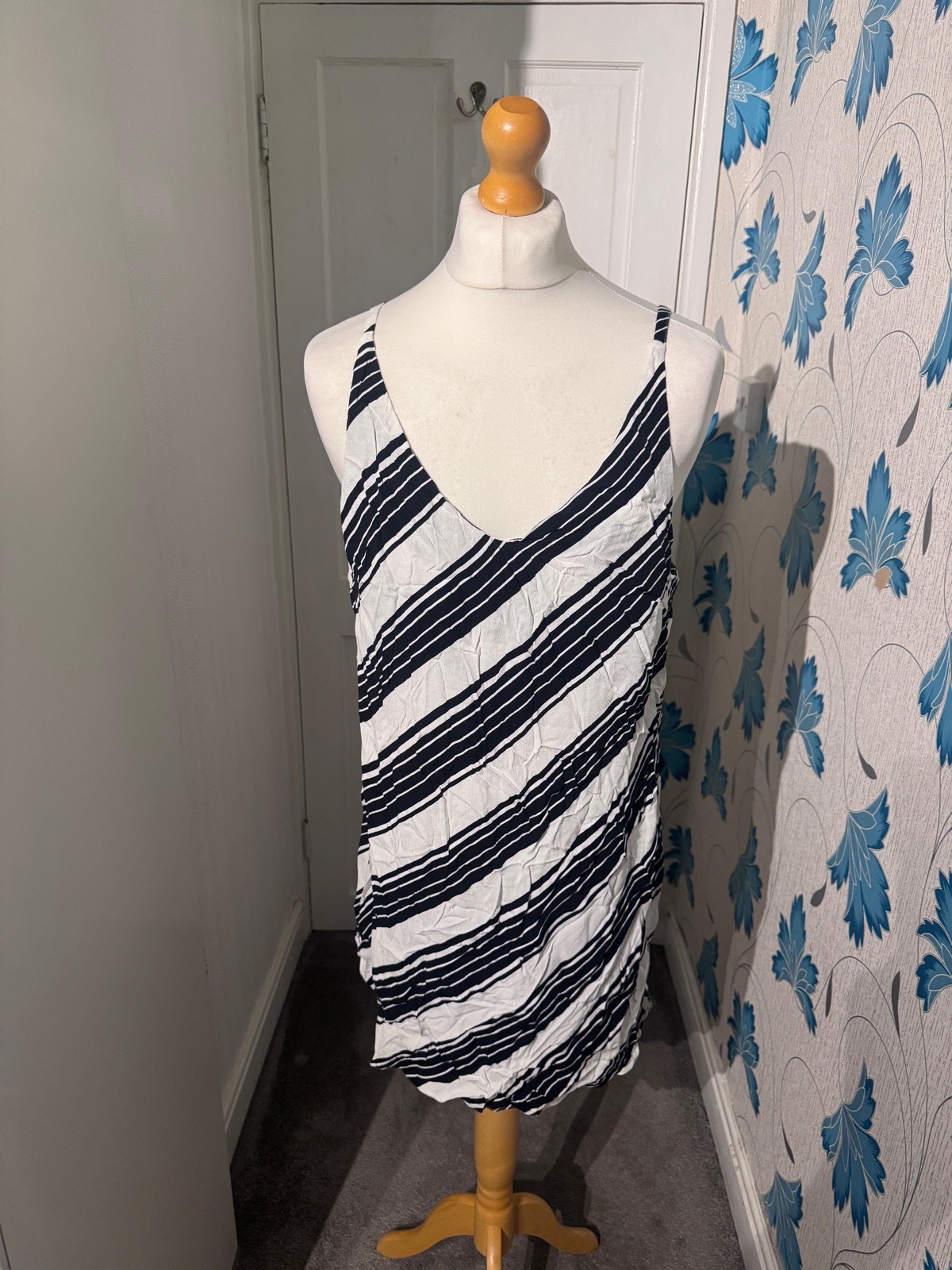 F&F Striped Swing Mini Dress Black White UK 20 Summer Beach Holiday