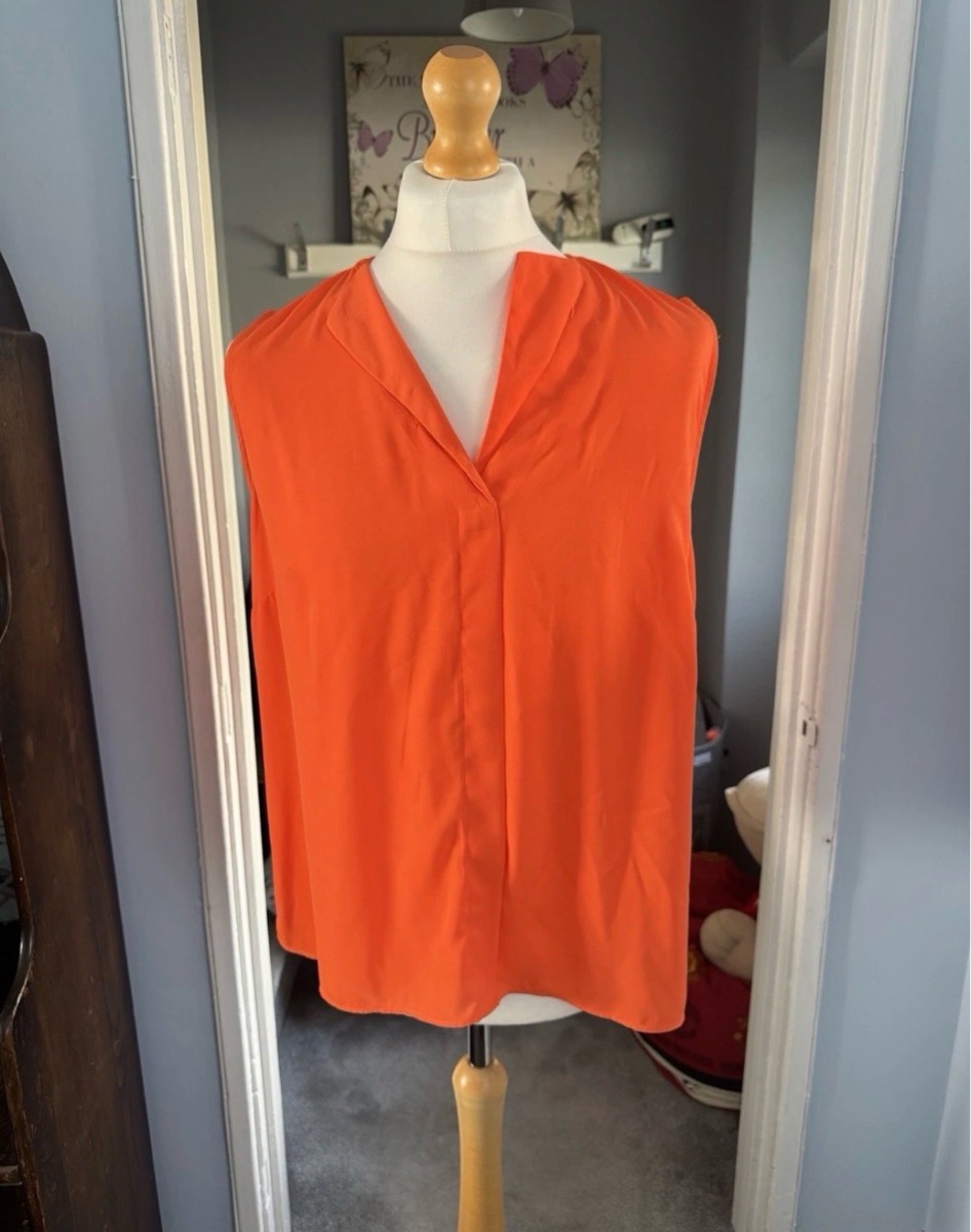 Tu Woman Sleeveless Blouse Coral Orange UK 18 V Neck Smart Casual Top