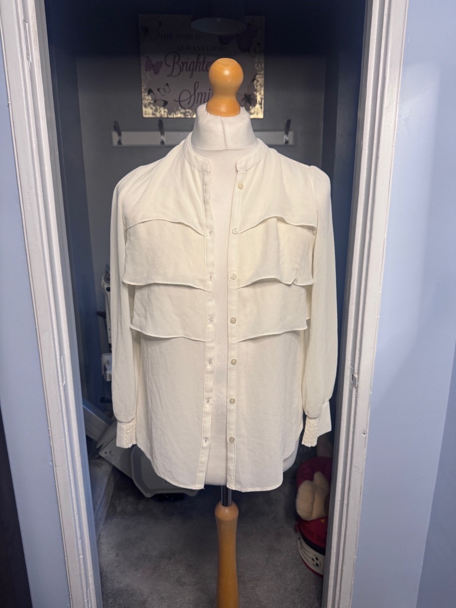 Wallis Blouse, Cream, UK 10 (S) Layered Ruffle Long Sleeve Shirt