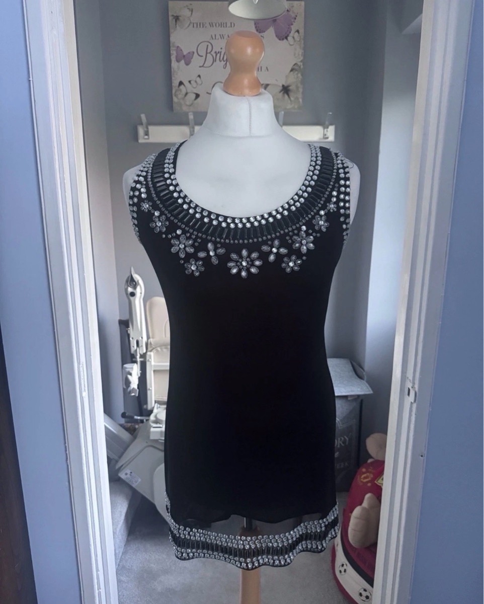 Apricot Embellished Vest Top Black Medium (UK 10-12) Beaded Party Evening