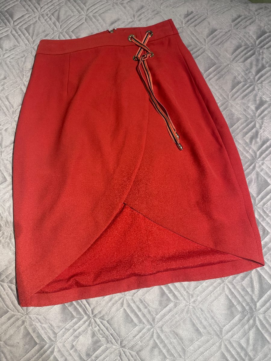 Ted Baker Midi Skirt Burnt Orange Red Size 1 UK 8 Lace Up Waist Summer