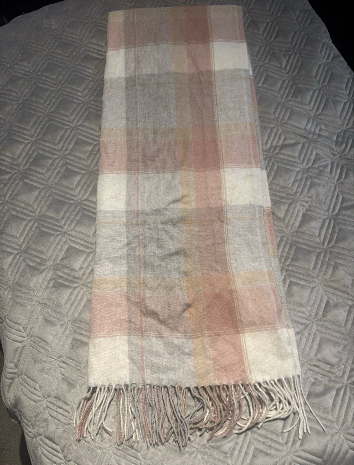 Peacocks Pink Grey Check Scarf One Size Fringed Winter Blanket Wrap