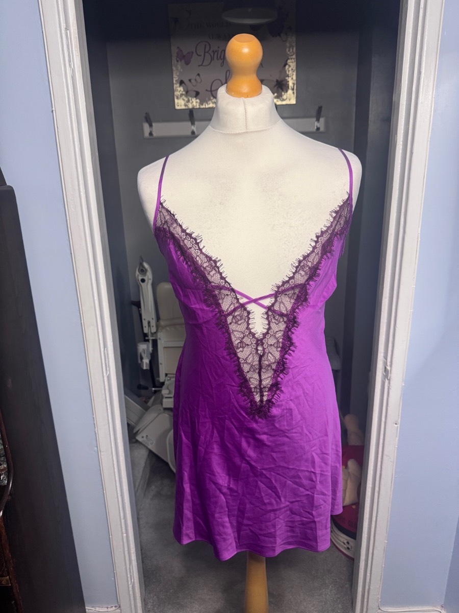 Ann Summers Cherryann Chemise Purple Lace Nightdress UK 16–18 L BNWT Open Back