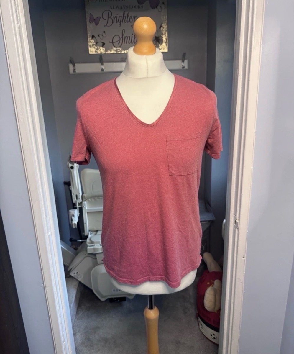 TU Woman V Neck T-Shirt Pink UK 14 Short Sleeve Pocket Casual Summer Top