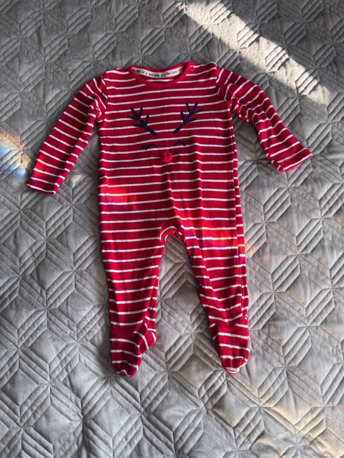 George Baby Christmas Reindeer Sleepsuit Red Stripe 6–9 Months Cotton