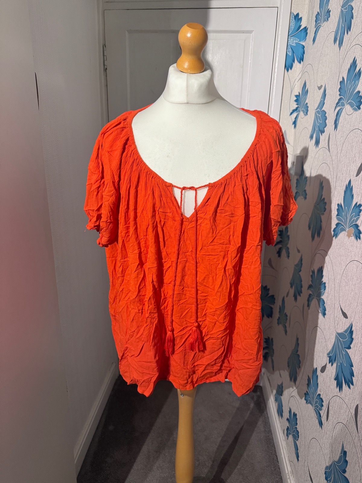 F&F Orange Tassel Tie Blouse UK 20 Boho Summer Holiday Top