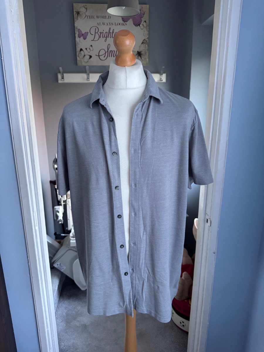 Burton Menswear London Short Sleeve Shirt Grey XL Cotton Blend Smart Casual