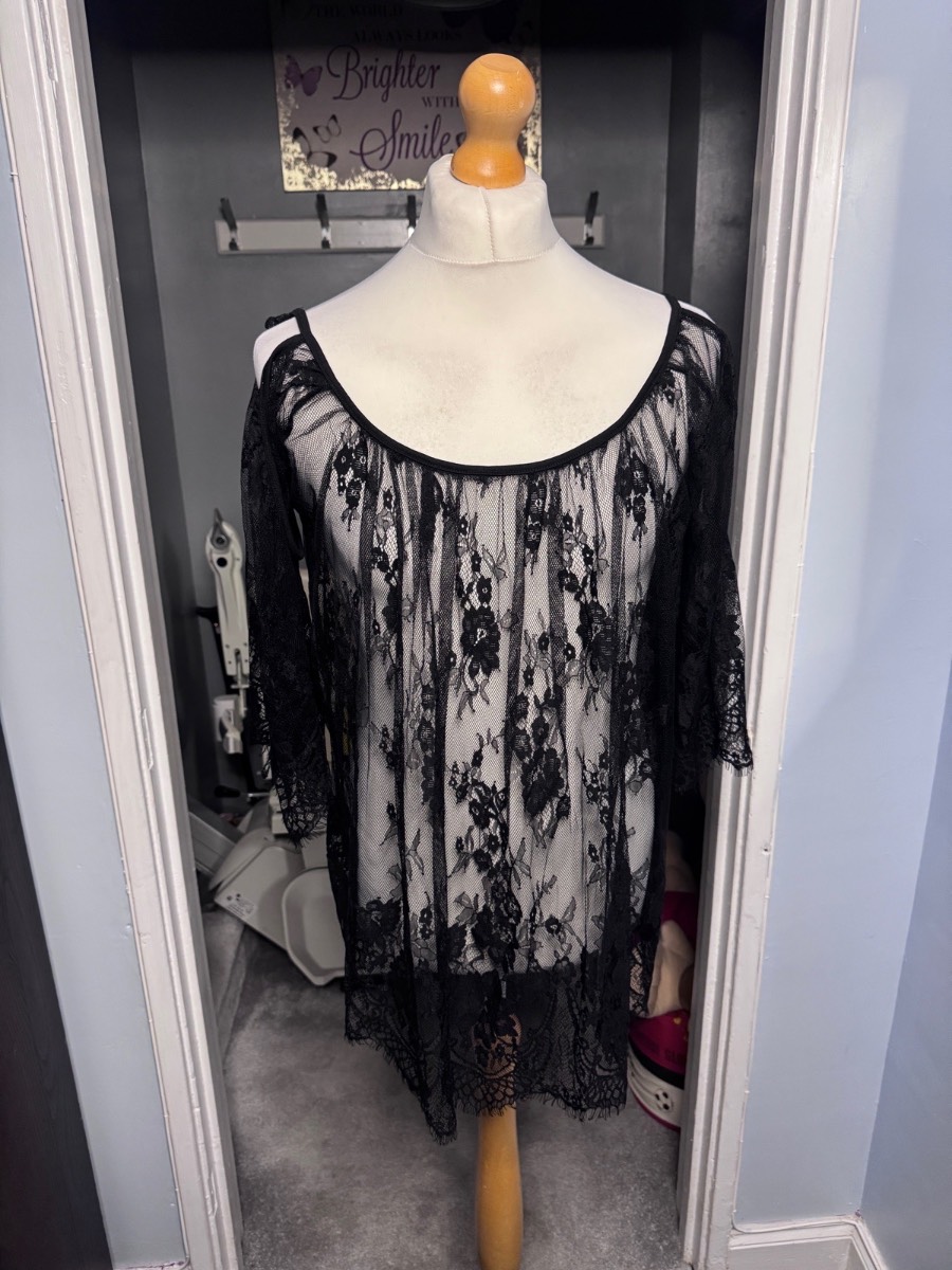 Zanzea Sheer Lace Top Black UK 10–12 (M) Floral Mesh Festival Summer Cover Up