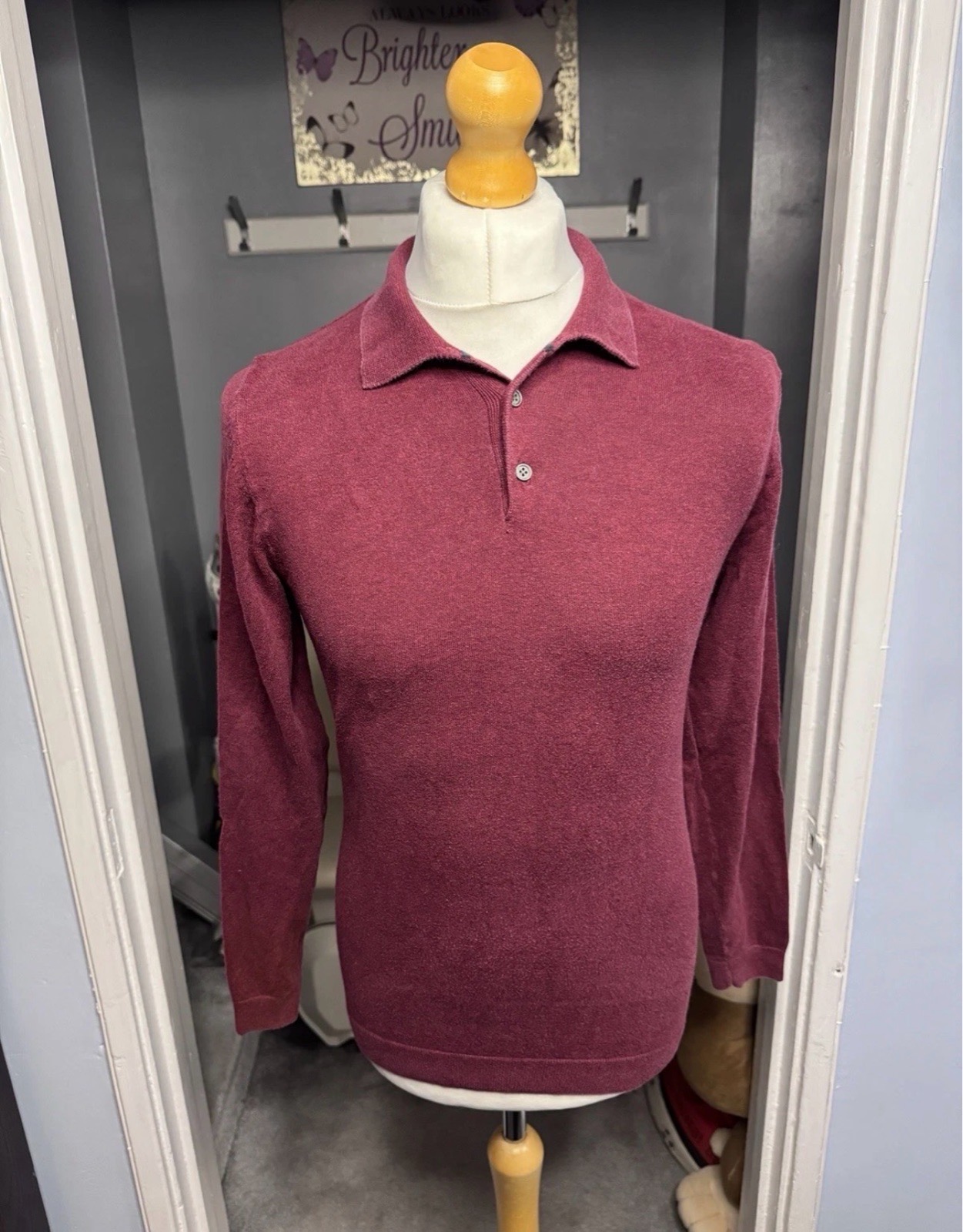 Next Knitted Polo Jumper Burgundy Small Long Sleeve Cotton Blend