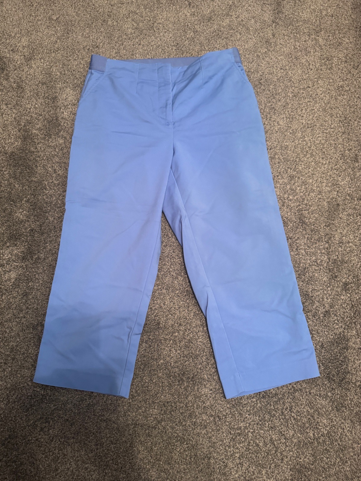 M&S Collection Fresh Blue Cropped Wide Leg Trousers UK 14 Regular Stretch