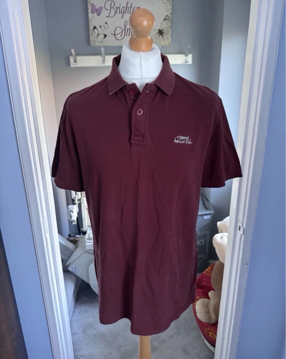 Weird Fish Polo Shirt Burgundy Medium M Short Sleeve 100% Cotton Casual Summer