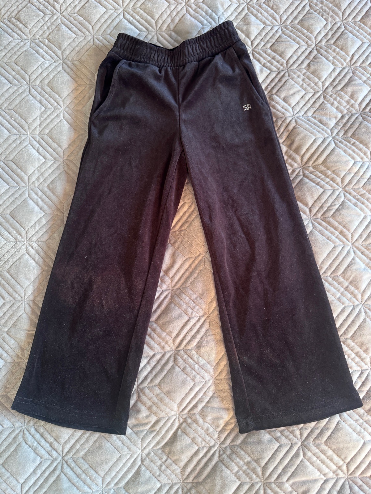 Sonia Rykiel Paris Velour Trousers Black Age 6 Wide Leg Diamanté Logo