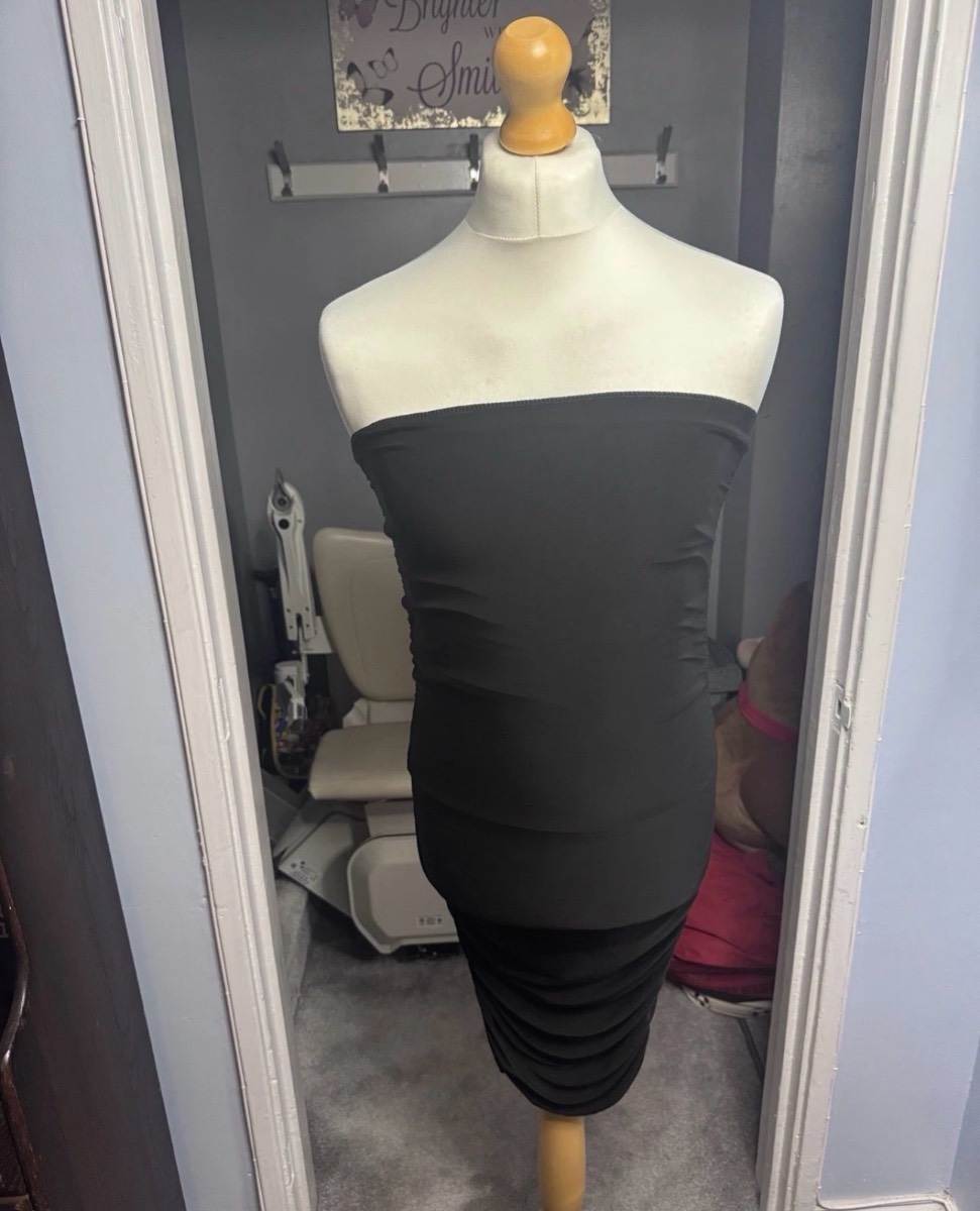 PrettyLittleThing Bandeau Midi Dress Black UK 12 Ruched Bodycon Strapless