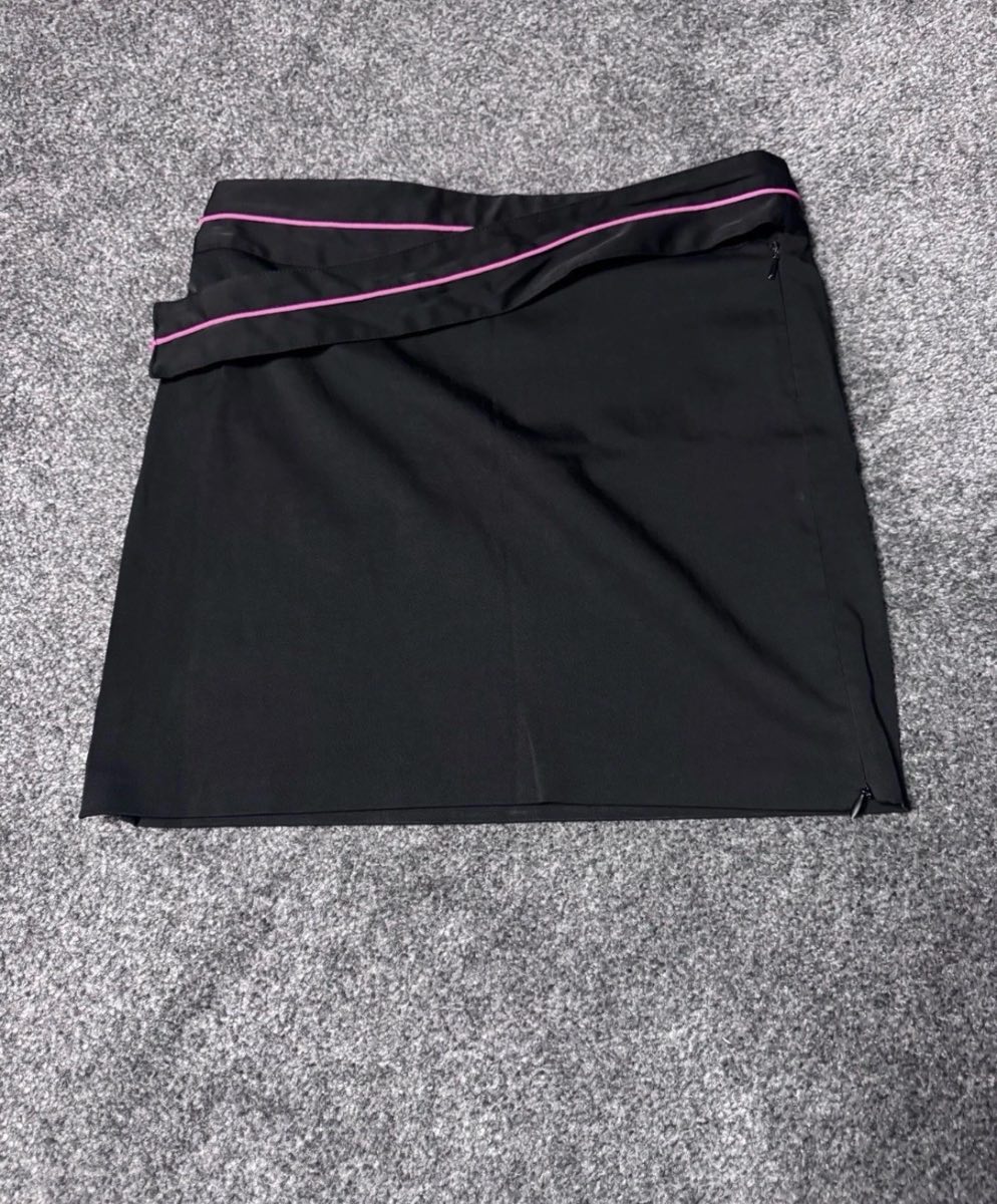 Topshop Mini Skirt Black UK 8 Wrap Style Pink Trim Smart Casual