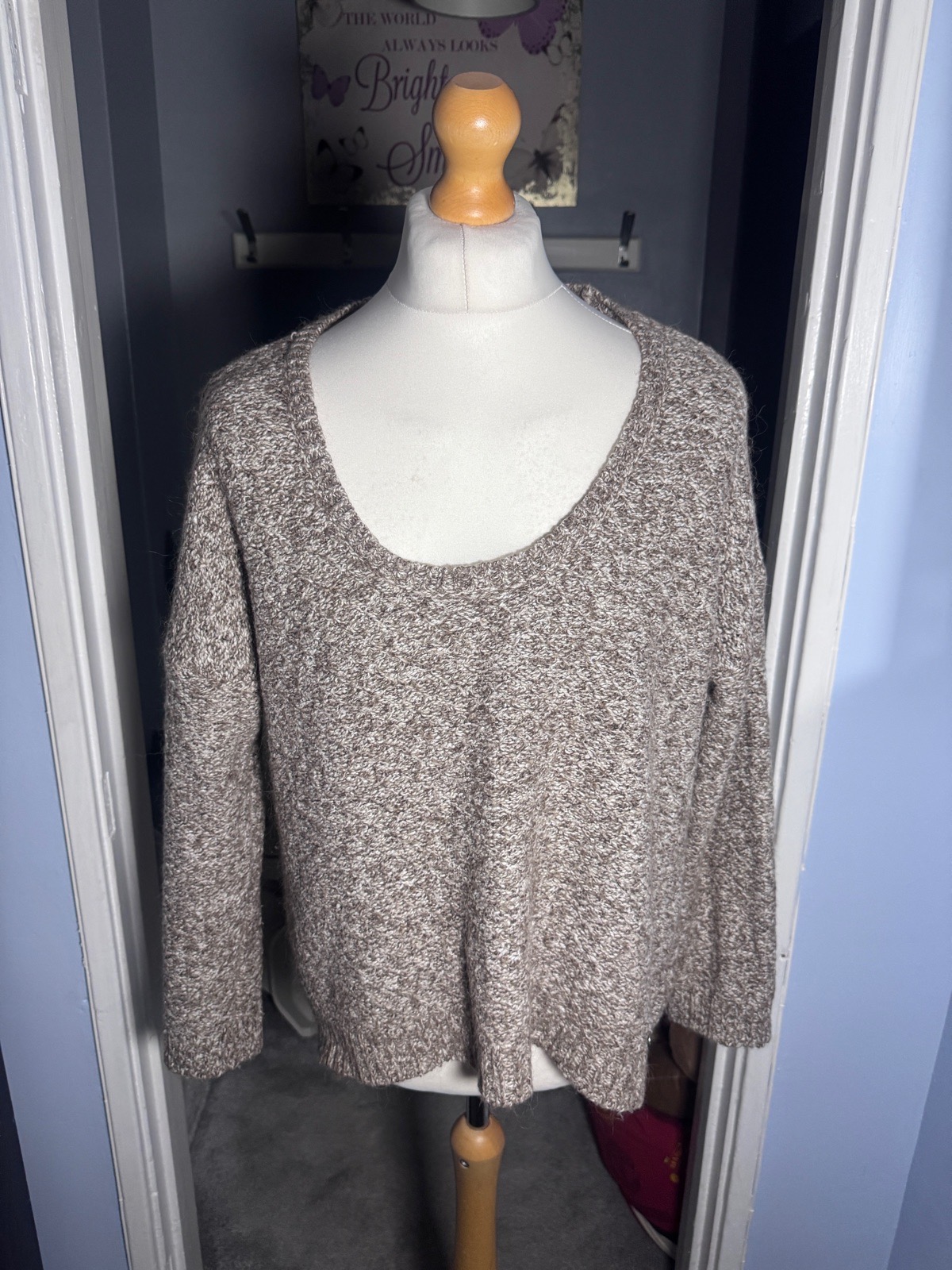 Guess Marl Knit Jumper Taupe Cream UK 16 XL Alpaca Blend
