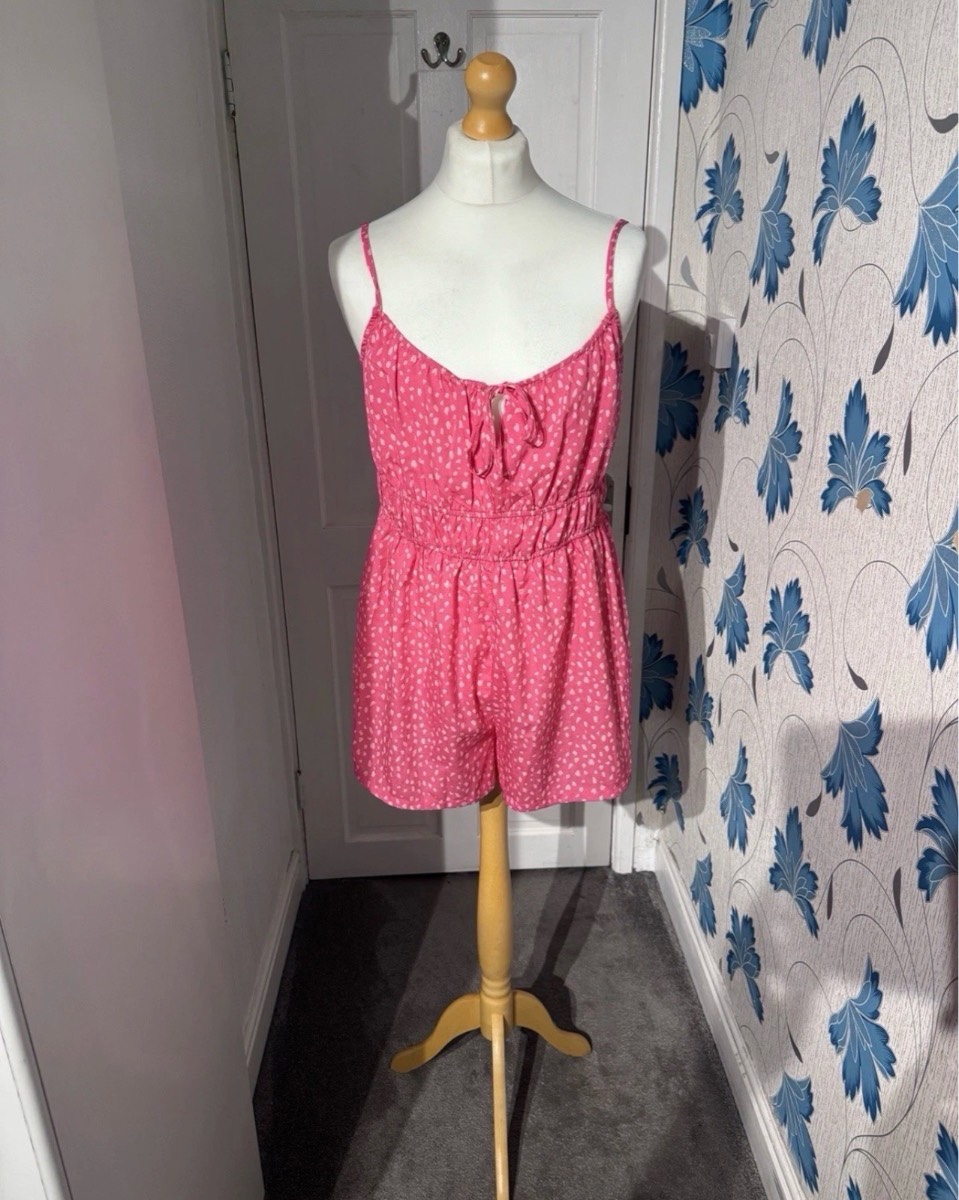 New Look Playsuit Pink Spot Print Cami Romper UK 18 BNWT Summer Holiday