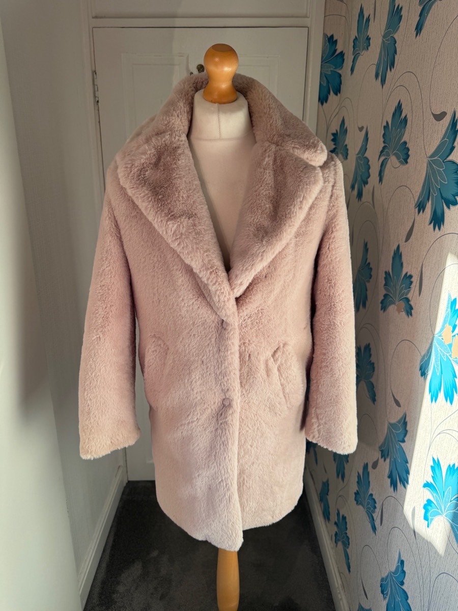 New Look Faux Fur Coat Blush Pink UK 6 Teddy Winter Jacket