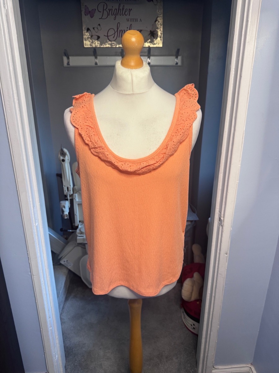 Papaya Frill Vest Top Peach Coral UK 18 Broderie Anglaise Summer