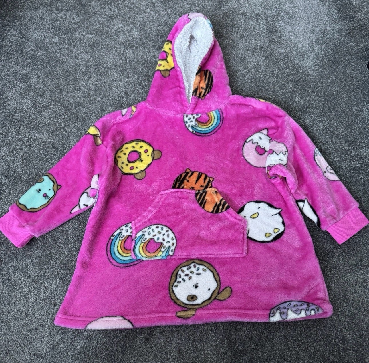 Primark Kids Oversized Hoodie Blanket Pink, Age 4–6, Animal Doughnut Print