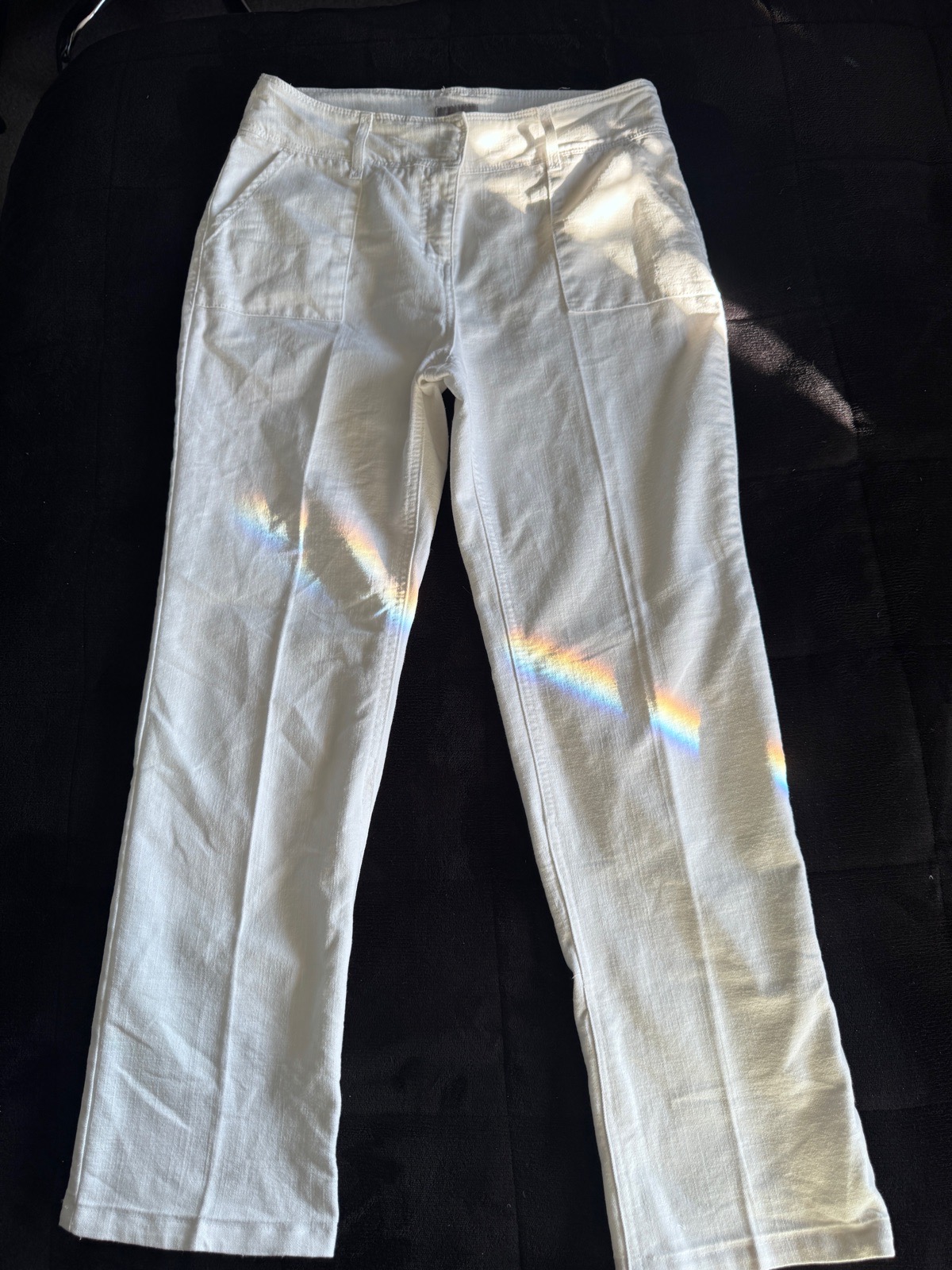 M&S Per Una White Straight Leg Trousers UK 14 Regular Stretch Cotton
