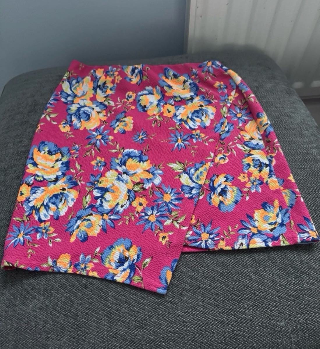 New Look Mini Skirt, Pink Floral, UK 8 Textured Stretch Summer