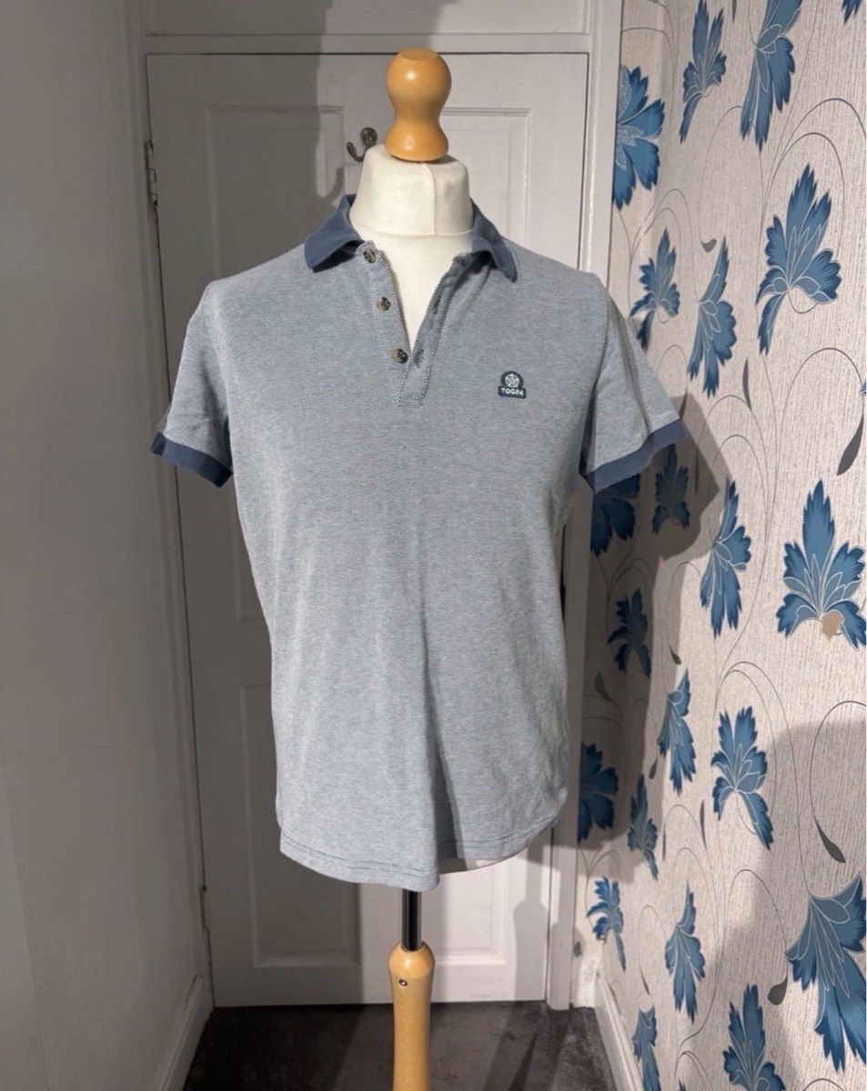 TOG24 Polo Shirt Grey Blue Medium (M) 100% Cotton Short Sleeve Summer