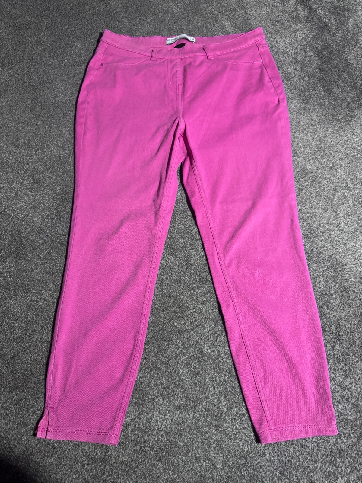 Next Cropped Jersey Denim Leggings, Hot Pink, UK 14, Stretch Capri Trousers