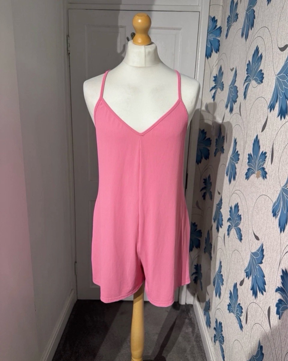 SHEIN Curve Playsuit Pink UK 18 (1XL) Ribbed Cami Summer Romper Pockets