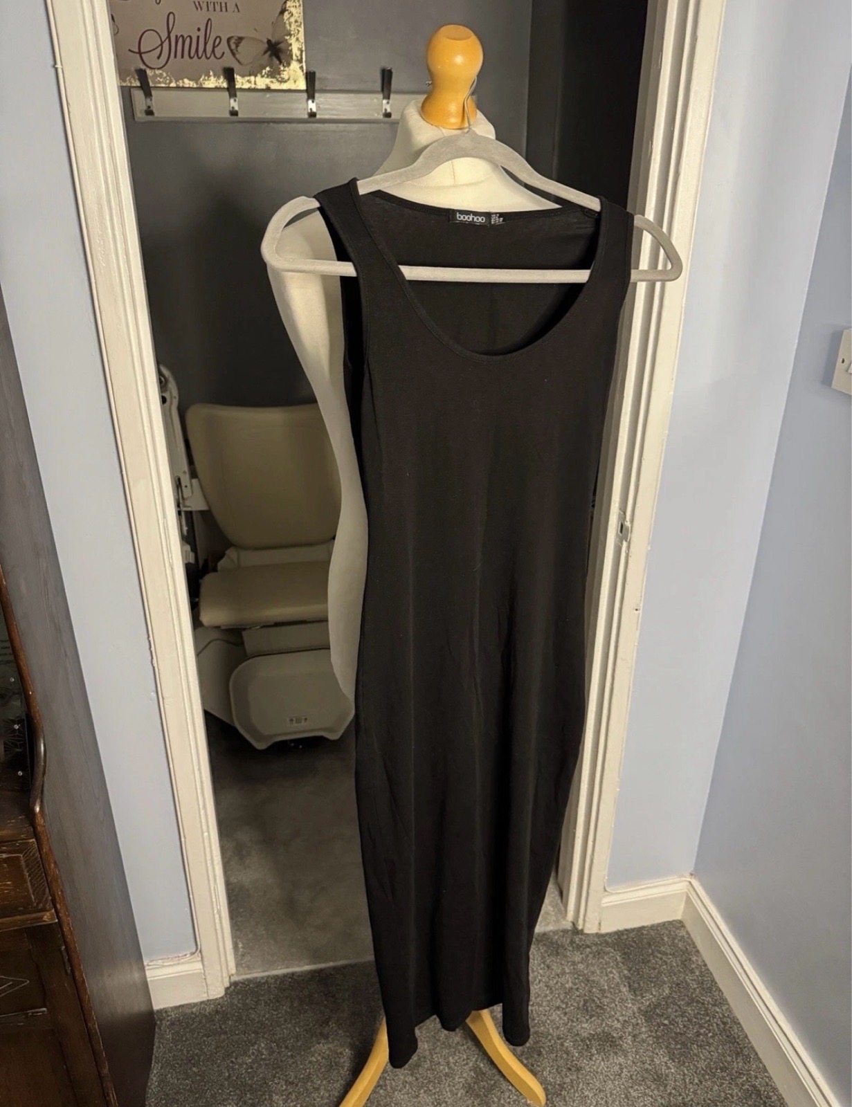 Boohoo Black Maxi Dress UK 10 Sleeveless Stretch Bodycon Summer Dress