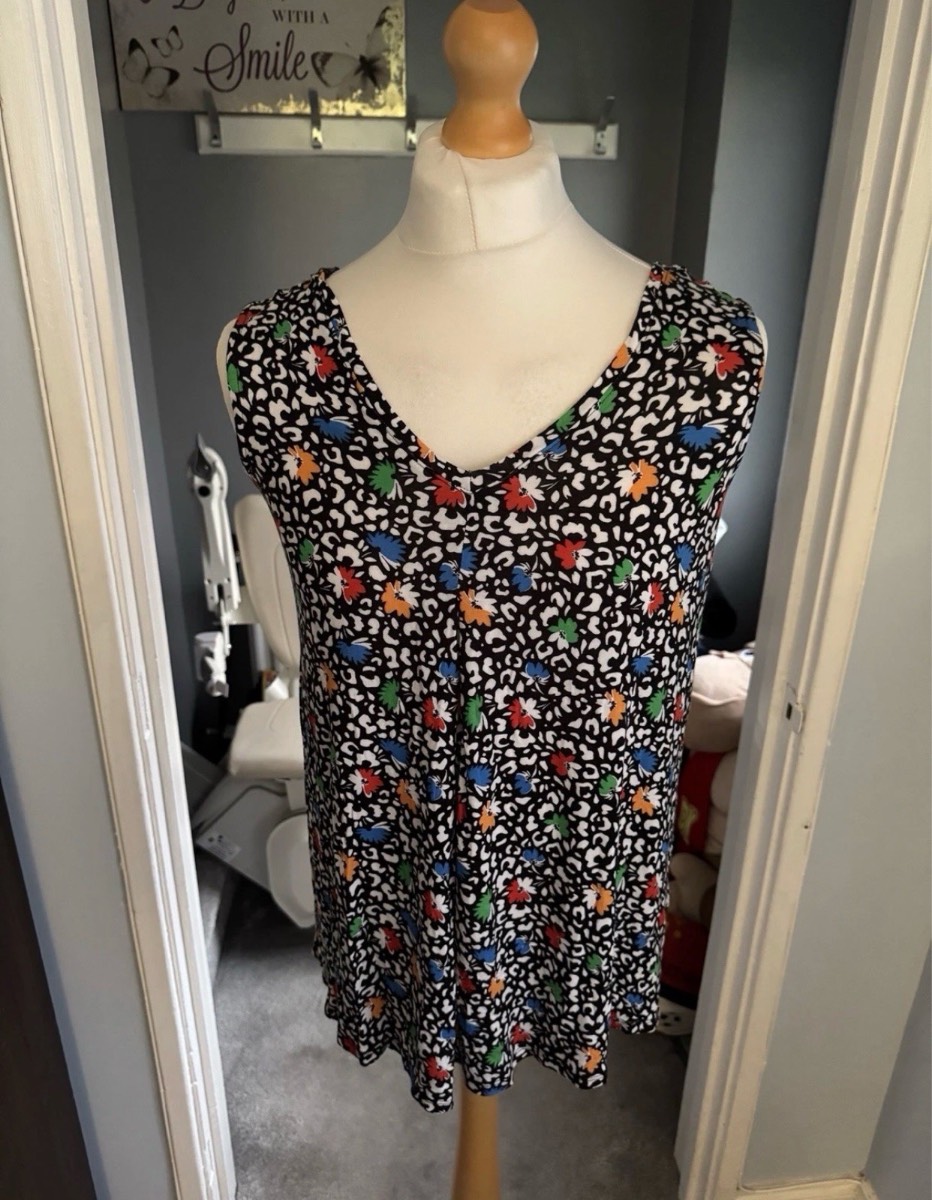 TU Woman Vest Top Black Multicolour Animal Floral Print UK 12 NWT Stretch