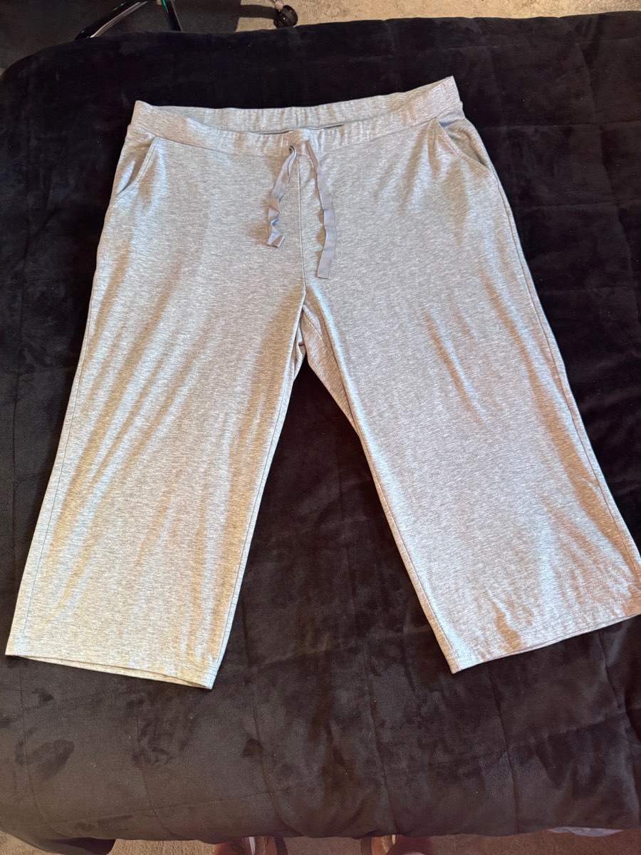 Lands’ End Cropped Lounge Trousers Grey Marl UK 28/30 3XL Soft Stretch Casual