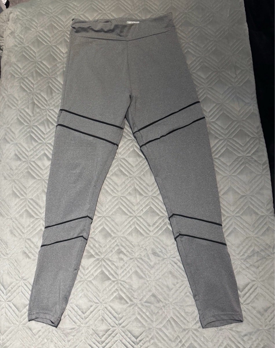 Threadbare Fitness Leggings Grey UK 12 High Waisted Gym Workout Yoga Activewear