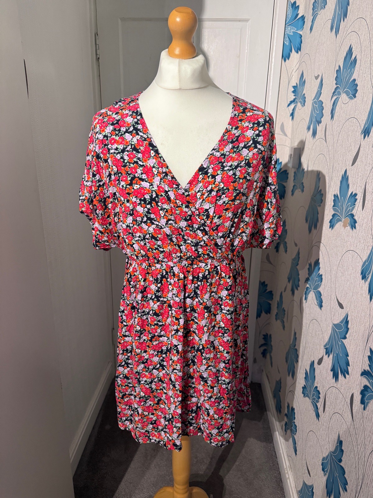M&S Collection Floral Wrap Dress Pink Mix UK 18 Regular Summer Tea Dress