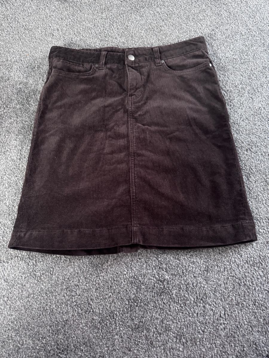 Kew Corduroy Mini Skirt Dark Brown UK 10 Cotton Stretch A-Line