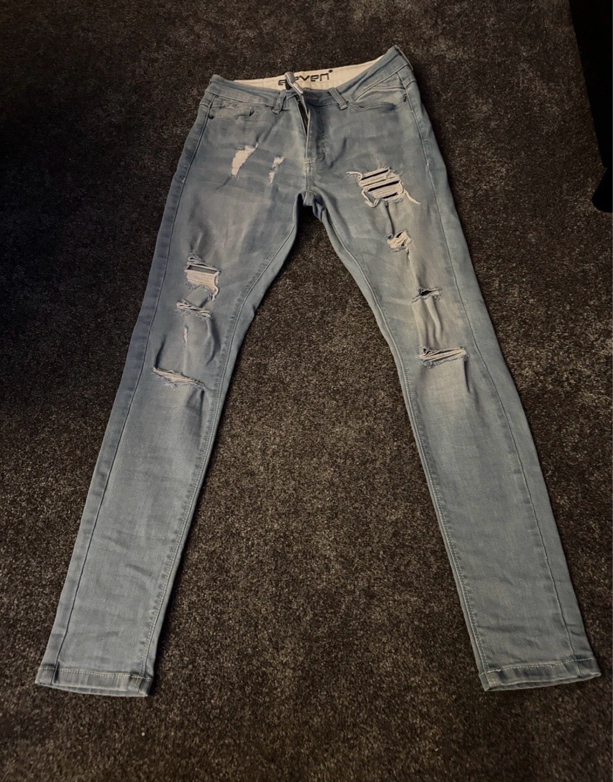 Eleven Skinny Jeans Light Blue W30 Ripped Distressed Stretch Denim Y2K