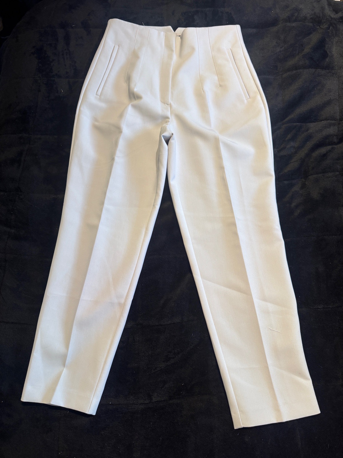 Zara Tailored Trousers Light Grey Size L UK 12-14 High Waist NWT