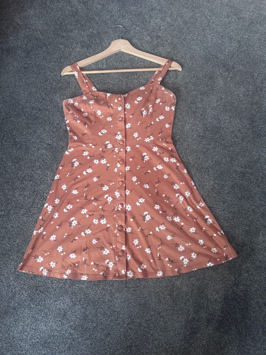 ASOS Skater Dress, Rust Brown Floral, UK 10, Tie Back Cut Out Summer Mini